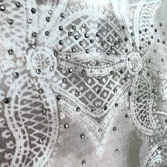 Chicos Size 2 LARGE Embellished Blouse Shirt Top 3/4 Sleeve Business Floral - Picture 6 of 7